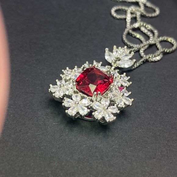 Victorian style Imitation Pigeon Blood Red Ruby Necklace Pendant - Picture 12 of 16